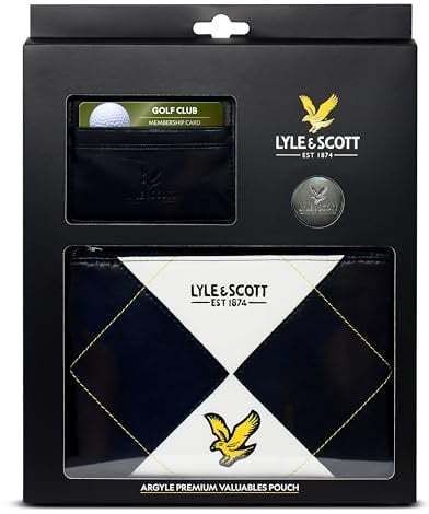 Lyle & Scott Argyle Premium Valuables Pouch – Pitch Perfect Golf Gifts for Men – Luxurious Zippable Leather with Velour Lining, Card Wallet, 32mm Ball Marker – Golf Accessories