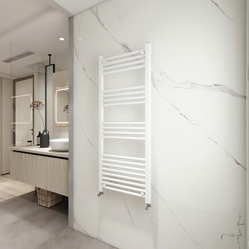 Biubiubath Radiatore termoarredo scaldasalviette da bagno bianco acciaio al carbonio (1200 x 500 mm) Interasse 450mm