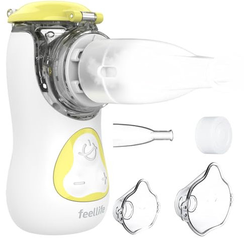 FEELLIFE Inhalationsgerät Kinder, Inhalator Vernebler Inhaliergerät Erwachsene Kinder, Nebulizer Inhalator Baby Air Kids Ultraschallvernebler Inhaliergerät Mini Aerosol Inhalator Leiser (Gelb)
