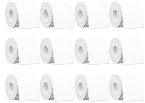 SUPVAN Série T50M Ruban d'Étiquettes, 12 Rouleaux, 50 mm × 80 mm, Blanc | 100Pièces/Rouleau,Plastifiées,Imperméables&Résistantes À L'huile,Adhésif Fort,Détection Auto,Petites Entreprises/Maison/École