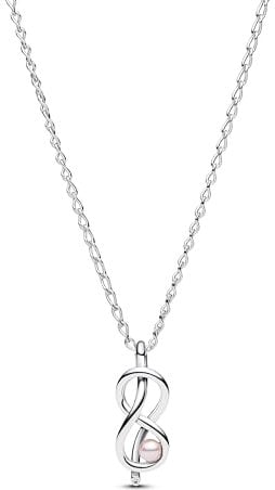 PANDORA Moments 393762C01-50 Infinity Knot Necklace Sterling Silver with Zirconia and Artificial Pearl Size: 50 cm, 50cm, Sterling Silver, Cubic Zirconia