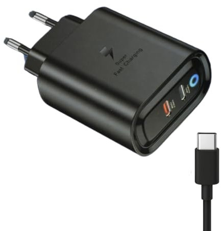 Chargeur USB C 50W 1-Port USB-c + 1-Port Lightening - Adaptateur Secteur Rapide 2 Ports pour Samsung Galaxy S24/S23/S22/S21/S20, iOS, Huawei - Charge Rapide (Cable Inclus)