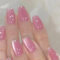 24PCS Pink Cat Eye Press on Nails – Medium Coffin Glitter Acrylic Nails for Women, Shiny Full Cover Fake Nails with Glue, Elegant Pink Press On Manicure Set