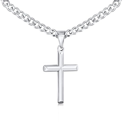 Esrael Silber Kreuz Kette Herren Silberkette Herren 5mm Kubanische Halskette Männer with Cross Edelstahl Kreuzkette Kreuz Kette Männer Schmuck Geschenke 24 Zoll