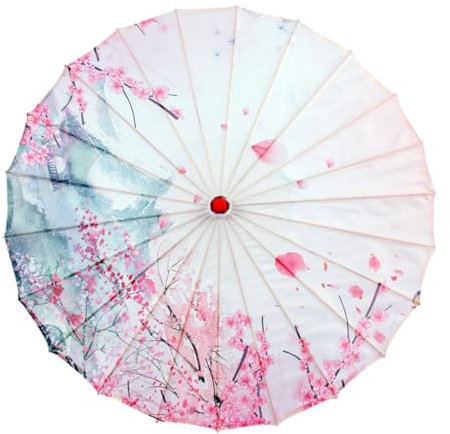 Harilla Papierschirm Handmade Chinese Umbrella Wedding, Stockschirme mit hochwertigem Holzgriff, Eleganter Regenschirm antiker Tanzschirm regenfest für Events, Cosplay Kostüme, Bühnen, Stil h