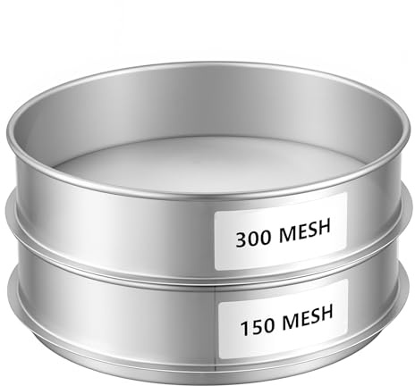 SINJEUN 2 Stück Kräuterpollen Extractor aus Edelstahl, 150 Mesh und 300 Mesh Silber Pollensieb, 20 x 5,5cm Hash Sieb für Garten, Küche