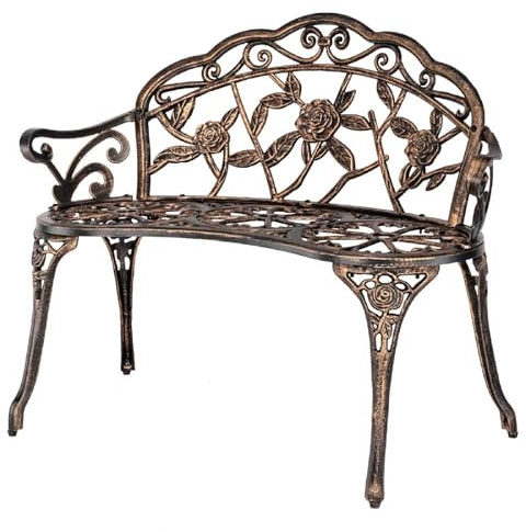 Gartenbank, Terrassen-Parkbank Mit Metallrahmen Aus Gusseisen, Schmiedeeiserne Bank Mit Rückenlehne Und Armlehnen, Terrassenbank, Außenmöbeldekor, for Rasen, Park, Deck(Bronze)