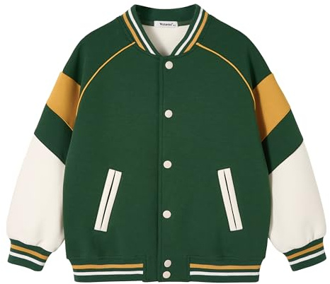 Rolanko Mädchen Baseball Jacke Jungen im Varsity-Stil, Sweatjacke mit Taschen für die Schule, Bomber mantel für Kinder