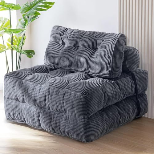 Faltbares Schlafsofa umwandelbarer 3-in-1 Sofa Bett Schlafsessel mit Kissen Sitzsack-Sofa Stuhl Komfortable Schlafcouch Bodensofa-Lounge für Schlafzimmer Wohnzimmer,Dark gray