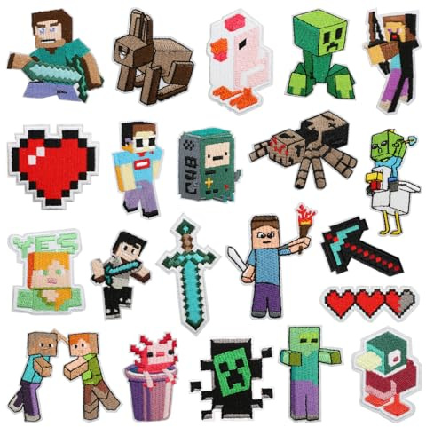 21 Bügelflicken Kinder Gaming – Videospiel-Flicken zum Aufbügeln | Hautfreundliches polyester, aufnäher zum reparieren & DIY dekorieren, für jacken, jeans, rucksäcke, t-shirt