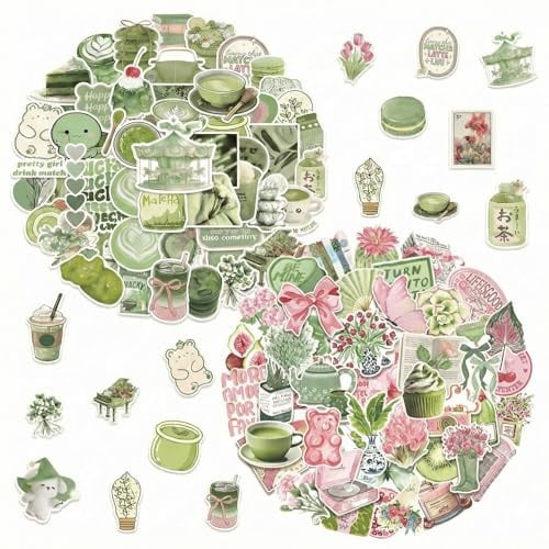 PLUSHCEWT 150 Stück Aesthetic Sticker Set, Wasserfeste Fantasy PVC Aufkleber, Rosa Grün Frische cute Stickers für Laptop Tagebuch Scrapbooking Koffer, Fahrrad Dekoration, DIY Geschenk für Mädchen