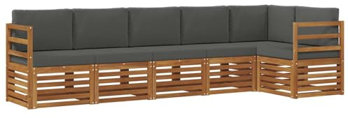 vidaXL Sofagarnituren 6 pcs Natur und Anthrazit Massivholz Akazie, Garten, modernes Outdoor-Sofa, L-förmige Lounge, Terrasse, langlebiger Komfort fürs Patio