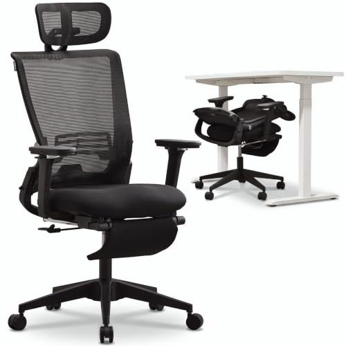 WELAX S4 Klappbarer Ergonomischer Bürostuhl mit 4D Armlehnen, Hochlehner Mesh-Stuhl mit Rollen und Fußstütze, Home Office Schreibtischstuhl für Kleine Räume, Arbeiten von Zuhause, Schwarz