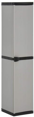 Nqyjm Armoire de Rangement de Jardin 3 étagères Gris/noir 34x40x168cm | Armoire de Stockage avec Porte et 3 Étagères, Remise à Outils Robuste Usage pour Balcon ou Terrasse, Extérieur