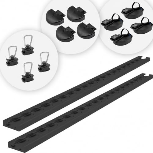 Lasiprofi 2X Airlineschienen 1m, 4X Endkappen, 4 Fittinge und 4X Gurte | schwarz KTL-beschichtet, gebohrt, eckig, 34 x 9,6 mm | Zurrschiene für Transporter, Wohnwagen, Anhänger