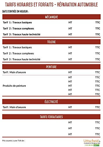 UTTSCHEID Affichage des tarifs horaires des réparations Automobiles - A3