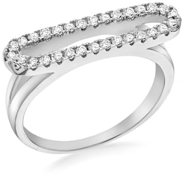 Tuscany Silver Damen Ring Rhodiniert Sterling Silber Weiß Zirkonia Oval Kontur - Größe P