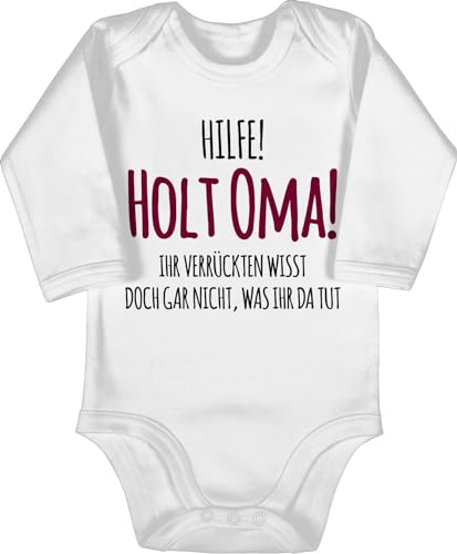 Shirtracer - Baby Body langarm Mädchen Junge - Sprüche - Hilfe holt Oma Ihr Verrückten wisst doch gar nicht was ihr da tut I Geschenk Geburt Omi