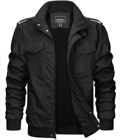 KEFITEVD Hommes Casual Manteau Hiver Coton Militaire Tactique Veste Hommes Coton Vestes Multi-poche Bomber Blousons Noir, Small