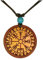 Chic-Net Damen Herren Holzkette mit Türkis Stein Baumwolle Holz Anhänger in rund rotbraun - verstellbar - mit Motiv Vegvisir