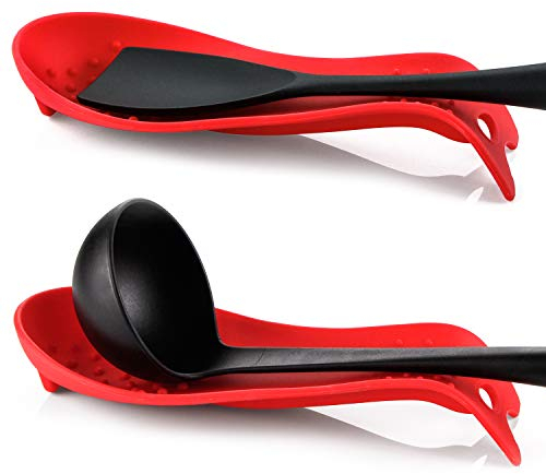 MSY BIGSUNNY Repose-cuillère en silicone pour cuisinière, support pour ustensiles de cuisine pour comptoir de cuisine - (lot de 2, rouge)