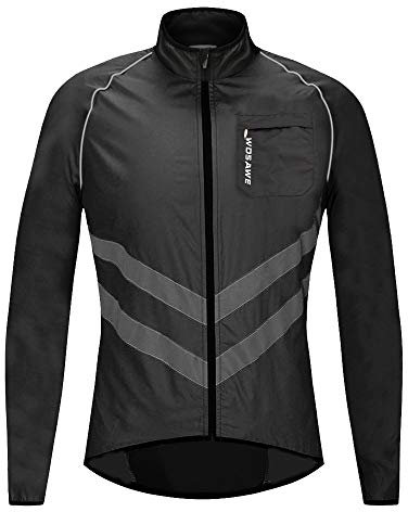WOSAWE Veste Haute visibilité Hommes Coupe-Vent Ultraléger Respirant Gilet Réfléchissant avec Poches pour Course à Pied ou Vélo (BL218 Noir XL)