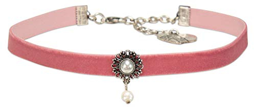 Alpenflüstern Trachten-Samt-Kropfband Helena - nostalgische Trachtenkette enganliegend, Kropfkette elastisch, Damen-Trachtenschmuck, Samtkropfband schmal rosa-rosé DHK266