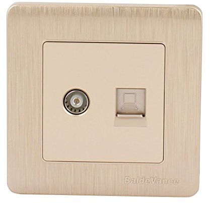 N/D TV über Internetkabel, 2 Anschlüsse, Steckdose, Wandplatte, 86 mm x 86 mm, goldfarben