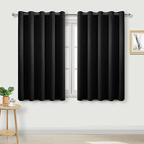 DWCN Black Blackout Curtains for Bedroom - Thermal Insulated Energy Saving Eyelet Window Curtains for Living Room 66 x 54 inch Length, 2 Panels