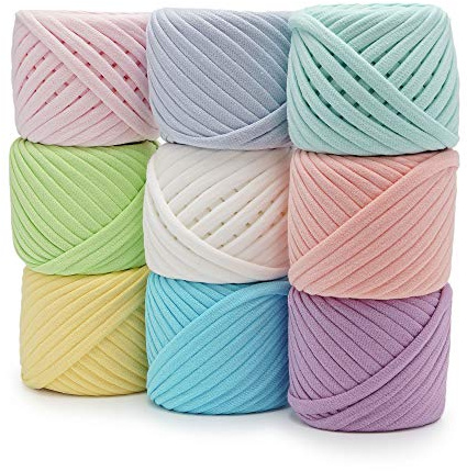 Bobilon Kit Häkelgarn 9 Knäuel Farbmix – Set Unicorn | Knotenfreies Baumwoll-Bändchengarn-Set für Häkeln, Makramee & Weben – 9 Knäuel, 180 m gesamt