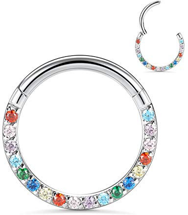 16G Rainbow CZ Nasenringe Septum Clicker 316L Chirurgisches Stahlsegment Helix Knorpel Ohrringe Hoop Daith Piercing Schmuck