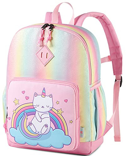 VASCHY Rucksack für Mädchen, 4-6 Jahre, Schulrucksack mit Seitentaschen und Brustgurt, Kätzchen, one size, Casual