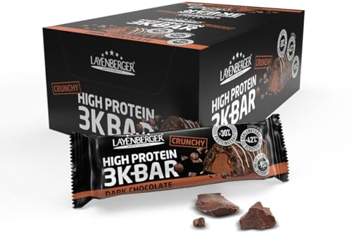 Layenberger 3K Protein Bar Crunchy - Fitness Riegel - viel Eiweiß, wenig Zucker - 15er Pack (15 x 45 g) - Dark Chocolate