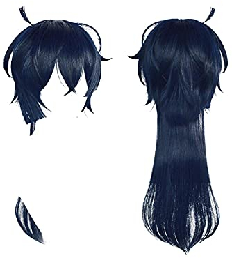PRIOUTZ Vanitas Cosplay-Perücke für Erwachsene, lang, gewellt, bläulich-schwarzes Haar, mit Pony und Perückenkappe