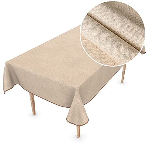 ANRO Nappe en textile avec revêtement parfait - Réutilisable des deux côtés - 220 x 140 cm - Aspect lin beige uni - Durable, 220x140cm, (TPRUSTICAL)