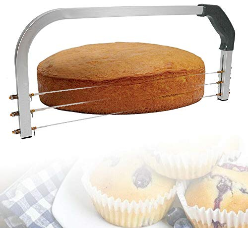 Cortador de tartas, de acero inoxidable con alambre de sierra, cortador de base de tartas, sierra de base para tartas para cortar de forma uniforme los fondos de tarta.