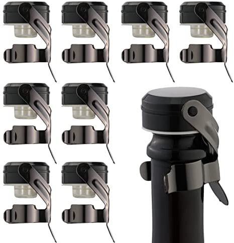 WOTOR Sektverschluss und Weinverschluss Edelstahl Sektflaschenverschluß Wiederverwendbar weinflaschenverschluss, Auslaufsicher hält frisch (Schwarz, 8 Stück)