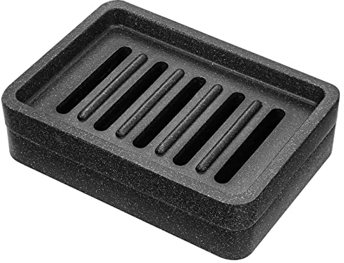 MoKo Jabonera, Bandeja de jabón de Resina de Doble Capa con Tabla de Drenaje ranurada Desmontable, Bandeja pequeña para baño, Cocina, Ducha, bañera, fregaderos, encimera, Color Negro Grava