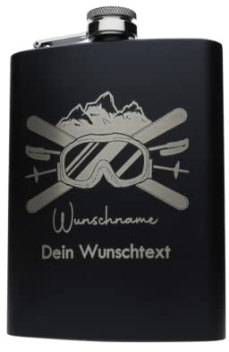 FORYOU24 Edelstahl Flachmann mit Gravur Skibrille mit persönlicher Namens Gravur | Geschenk Wandern Klettern Bergsteiger Ski Fahrer Urlaub