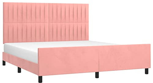 vidaXL Cadre de Lit avec Tête de Lit Sommier à Lattes Lit Rembourré Cadre à Lattes Lit Double Adulte Meuble de Chambre Rose 160x200 cm Velours
