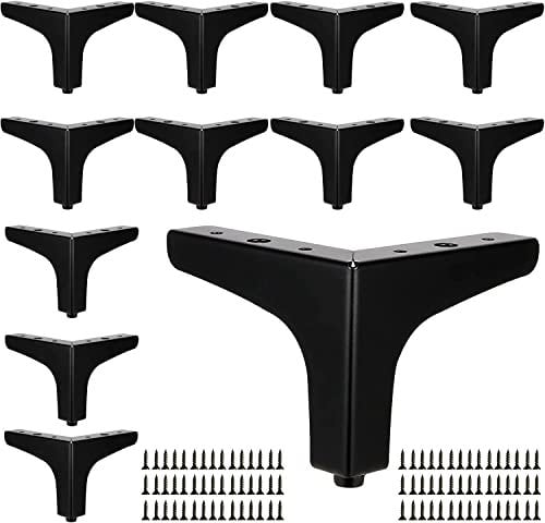 SINJEUN 12 PCS Triangle Furniture Legs, 10cm Black Metal Furniture Legs, Modern Cabinet Legs Sofa Replacement Parts for Furnture