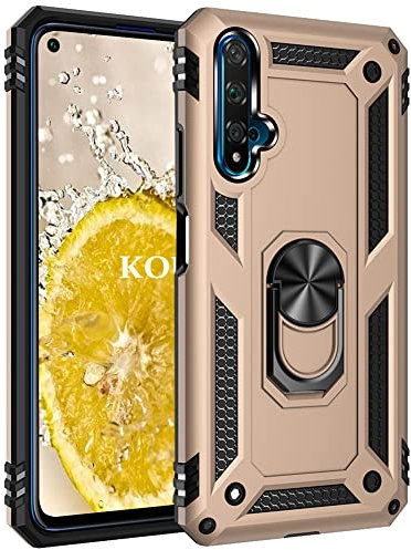 KOUYI Funda para Huawei Nova 5T, Armor Militar Carcasa con 360 Anillo iman Soporte Hard PC y Silicona TPU Bumper antigolpes Fundas Carcasas Case con Kickstand para Huawei Nova 5T (Oro)