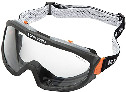 KLEIN TOOLS 60479 Safety Goggles, Clear Lens PPE Eye Protection, Anti-Fog, Scratch-Resistant, UV Protection, Adjustable Vents