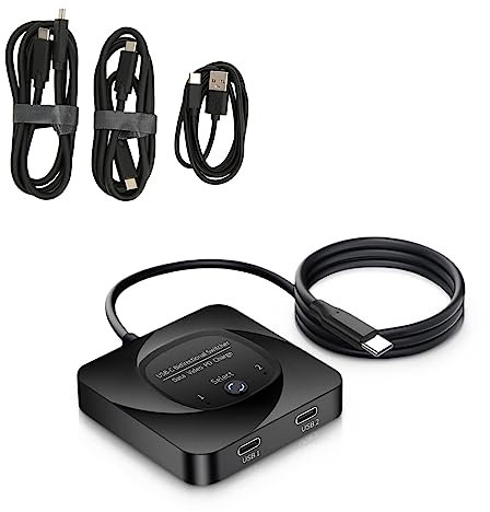 USB C Switch, 8K 60Hz 2 in 1 Output USB3.1 Type C Data Transfer Splitter, 10Gbps Data Transfer PD 100W Power Delivery Share Monitor Selector with Power Indicator for PCs