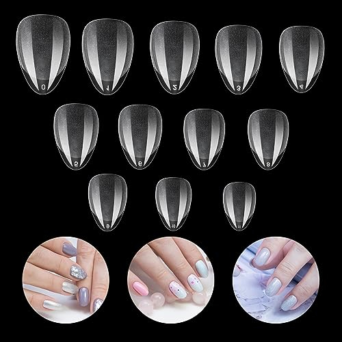 MWOOT 240 Pièces Amande Courts Carrés Faux Ongles,Amande Nail Tips Extension,Couverture Complète Acrylique Faux Ongles Set pour Femme DIY Manucure Salon Design(12 Tailles,Semi Mat Clairs)