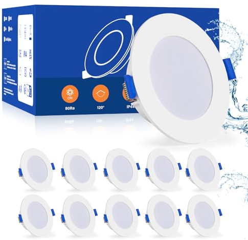 Leselux LED Einbaustrahler 230V Flach 30mm, 10x IP44 Spot LED Warmweiß 3000K 5W 450LM 80Ra, Einbauleuchten Decke 68-85mm, Einbauspot Für Das Bad, Deckenspots Weiß für Wohnzimmer Küche Badezimmer