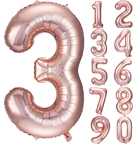 JARTTY Ballon Anniversaire 3 Ans Ballons Chiffre Numéro 3 Rose Gold 101 cm Gonflable Grand Hélium Happy Birthday Fête Decoration