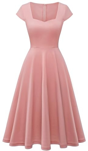 Berylove Damen Cocktailkleid Abendkleider Elegant für Hochzeit Rockabilly Kleider A Linien Kleid Damen Festlich 8009 Blush S