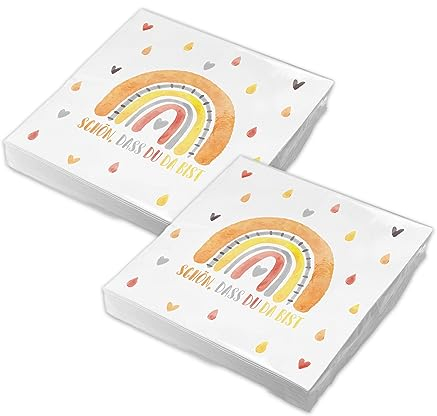 itenga Servietten Schön dass du da bist 30 x 30cm 3-lagig 40 Stück für Kommunion Konfirmation Hochzeit Taufe und andere Feiern (Regenbogen)