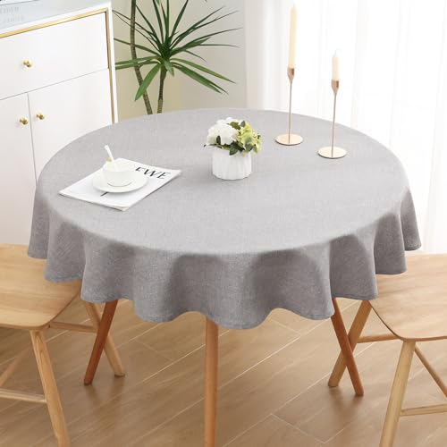 Spotjoy Glitzer Leinenoptik Tischdecke Abwaschbar Rund 140cm Tischtuch Lotuseffekt Wasserabweisend Tischwäsche Fleckabweisend - Grau